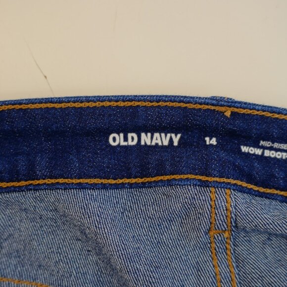 Old Navy Wow Boot-Cut Indigo Blue Denim Jeans -14- 36 / 30 Mid Rise Cotton Polye - Picture 6 of 10